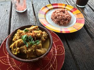 jackfruit curry with red rice at Puspa's Warung in Ubud