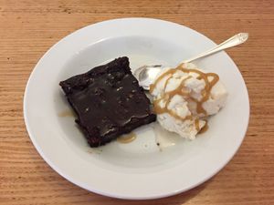 Sticky date pudding with soy ice cream  at Loving Hut in West Melbourne