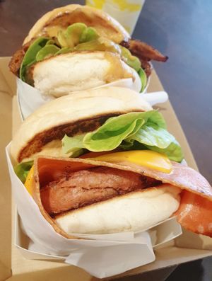 Satay chick'n and burger with the lot at Oh My Greens in Melton South