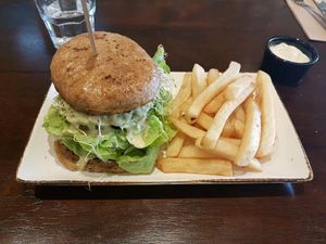 Green Forest Burger with chips and mayo at Oh My Greens in Melton South