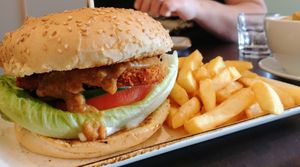 Chic temptation burger and chips  at Oh My Greens in Melton South