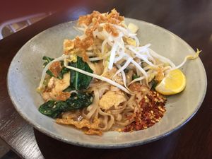Pad Thai with mock chicken  at Oh My Greens in Melton South