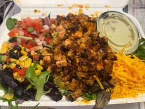 Tempeh salad with vegan cheese and guac  at Mojos Tacos in St Augustine