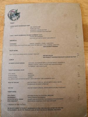 Menu front at Feed the Soul in Cerne Abbas