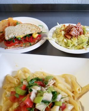 Half happy camper sandwich
Half korean fusion salad
Veggie mac at Rachel's Cool Beans Cafe in Anacortes