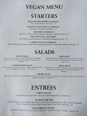 The Vegan Menu side 1 at The Courtyard Bistro in Pembroke