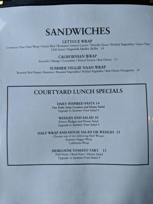 The vegan menu, side 2 at The Courtyard Bistro in Pembroke