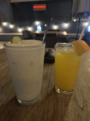 Coconut lemonade and fresh orange juice   at Capuchino Cafe in La Paz