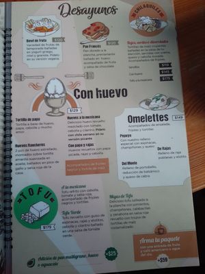 Menu at Capuchino Cafe in La Paz