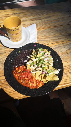 Chilaquiles con tofu a la Mexicana at Capuchino Cafe in La Paz