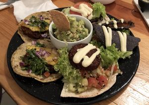 Sampler - falafel, empanada, tacos, etc. at Capuchino Cafe in La Paz