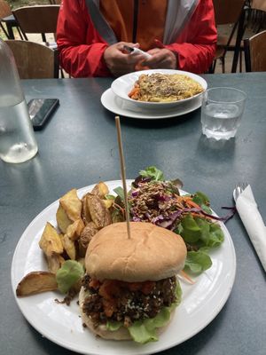 Vegan nut burger  at The Winemakers Daughter in Te Horo