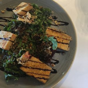 Halloumi salad made vegan with tofu at Platform 1 Cafe in Ormond