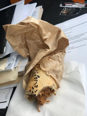 Yummy Jack fruit sausage roll at Platform 1 Cafe in Ormond