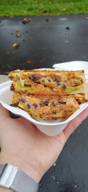 Quesagrilla Toastie with chicken, black beans, hot sauce and guacamole at FacePlant Foods in Edinburgh
