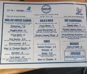 Menu as seen on 17 October 2024 at FacePlant Foods in Edinburgh