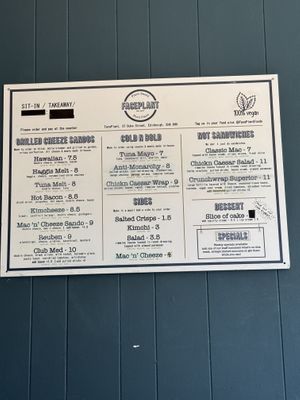Menu  at FacePlant Foods in Edinburgh