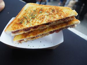 Vegan Haggis, caramelised onion chutney grilled cheeze. at FacePlant Foods in Edinburgh