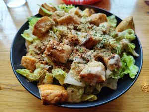 Vegan Chickn Caesar salad with bacon crumb at FacePlant Foods in Edinburgh