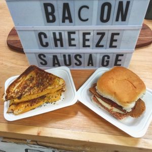 Grilled Cheeze and All Day Breakfast Roll featuring FacePlant's own Square Sausage, Bacon & Tattie Scone at FacePlant Foods in Edinburgh