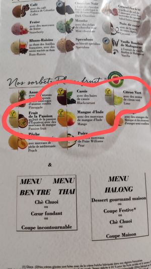 Dessert menu at La Baie d'Halong in Roscoff