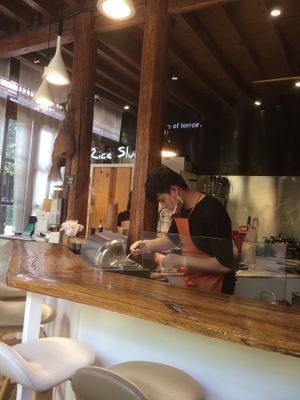 From inside at Rice Slurp in Lijiang