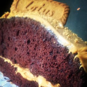vegan cake heaven, f.e. this chocolate speculooscake. All our cakes are vegan. at Starfish Deli in Antwerpen