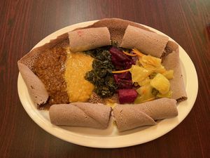Veggie injera plate!  at Nanyea Restaurant Coffee House & Bar in Dayton