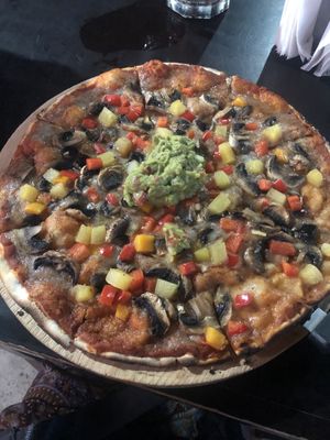Vegan pizza (I added pineapple)  at Baja Bonita Cerveceria Artesanal  in La Paz