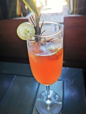 Seasonal fruit mimosa at Dulce Romero Panaderia & Organicos  in La Paz