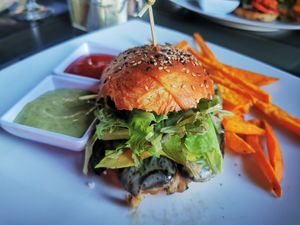 Portobelo burger to order from 5pm at Dulce Romero Panaderia & Organicos  in La Paz