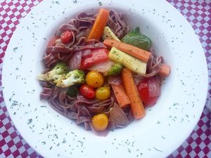 Vegan beetroot pasta at Locos X La Pasta  in La Paz