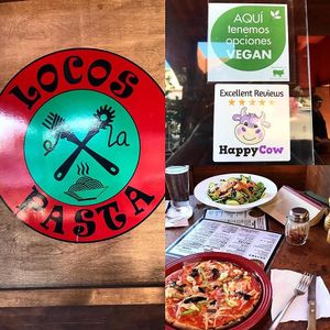 Vegan pizza and tofu salad  at Locos X La Pasta  in La Paz