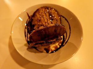 Hummus and tempura aubergine. at Voodoo Restaurant in Badajoz