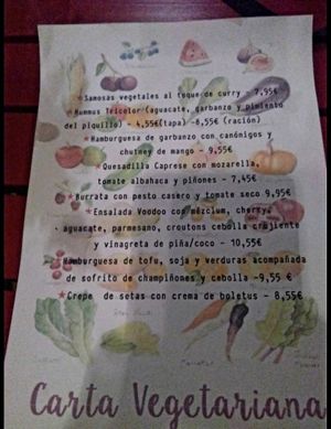 Vegetarian menu (with vegan options) at Voodoo Restaurant in Badajoz