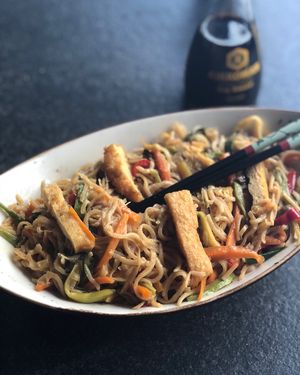 Noodles with fried tofu at YUZU in Istanbul