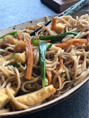 Noodle with extra fried tofu at YUZU in Istanbul