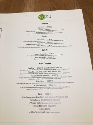 Main menu at YUZU in Istanbul