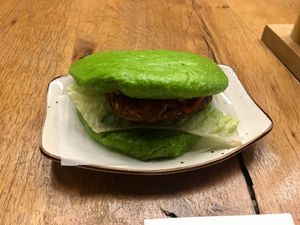 Spinach bun with veggie ball at YUZU in Istanbul