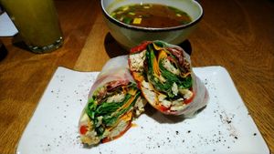 Fresh spring roll and miso soup at YUZU in Istanbul