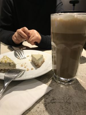 Frozen matcha cake + latte soy at YUZU in Istanbul