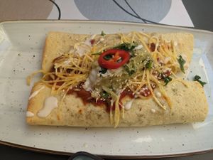 Mexican tortilla with beans and tempeh   at Nishta in Dubrovnik