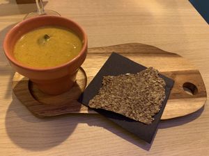 Soup of the day (zucchini and tomatoes)  at Nishta in Dubrovnik