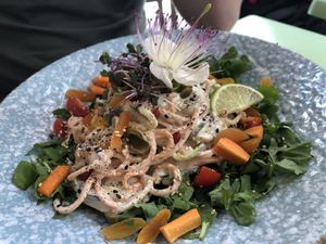 Raw sweet potatoe spaghetti at Nishta in Dubrovnik