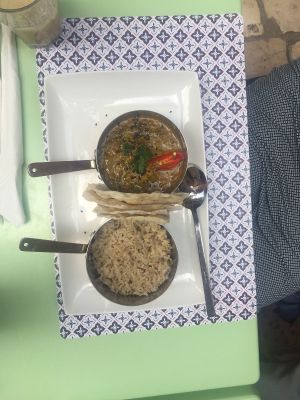 Dahl + rice + naan bread at Nishta in Dubrovnik