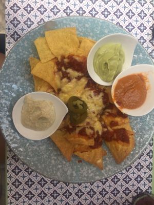 Nacho's with vegan cheese and dips  at Nishta in Dubrovnik
