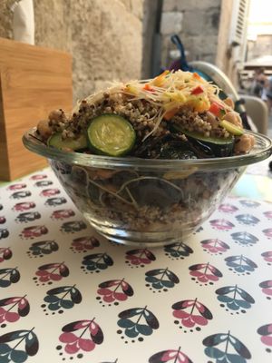 her salad at Nishta in Dubrovnik