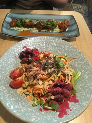 Thursday menu - pakoras and sweet potato and zucchini cashew Alfredo - both yum at Nishta in Dubrovnik