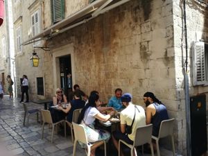 On the corner after going up steps (lots of steps in Dubrovnik), just three streets down from the main entrance to Dubrovnik Old Town. at Nishta in Dubrovnik