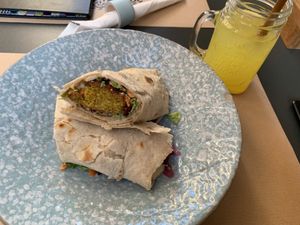 Falafel wrap with ginger and turmeric lemonade at Nishta in Dubrovnik